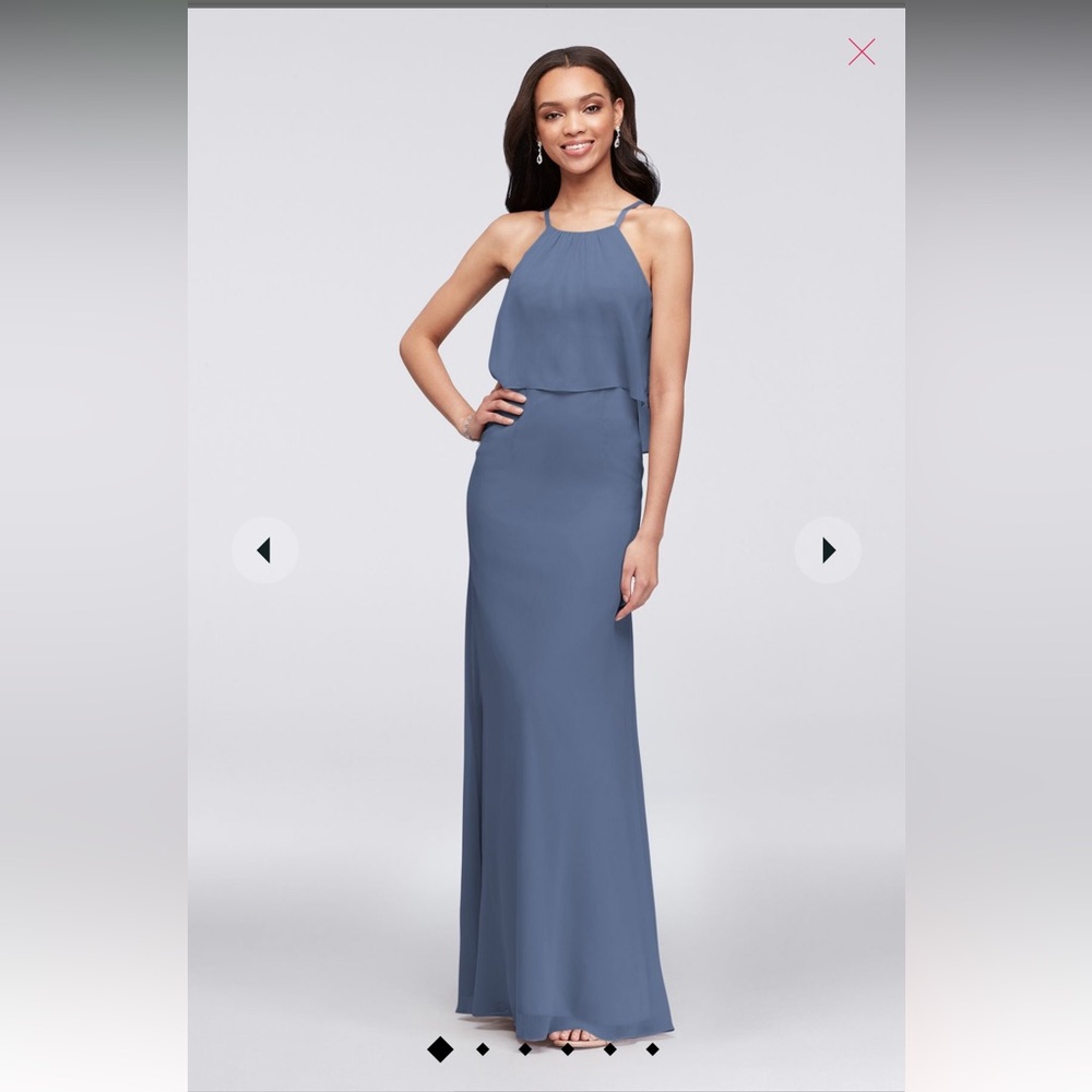 DAVID'S BRIDAL Flounced Crinkle Chiffon Sheath Bridesmaid Dress Size 6